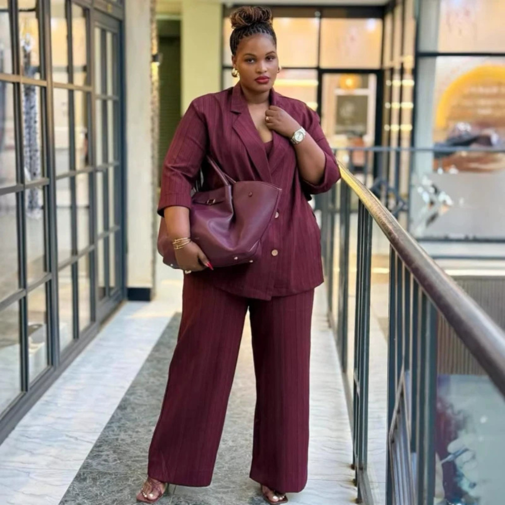 ZARA African Luxury Blazer Collar Striped Two Piece Set Women